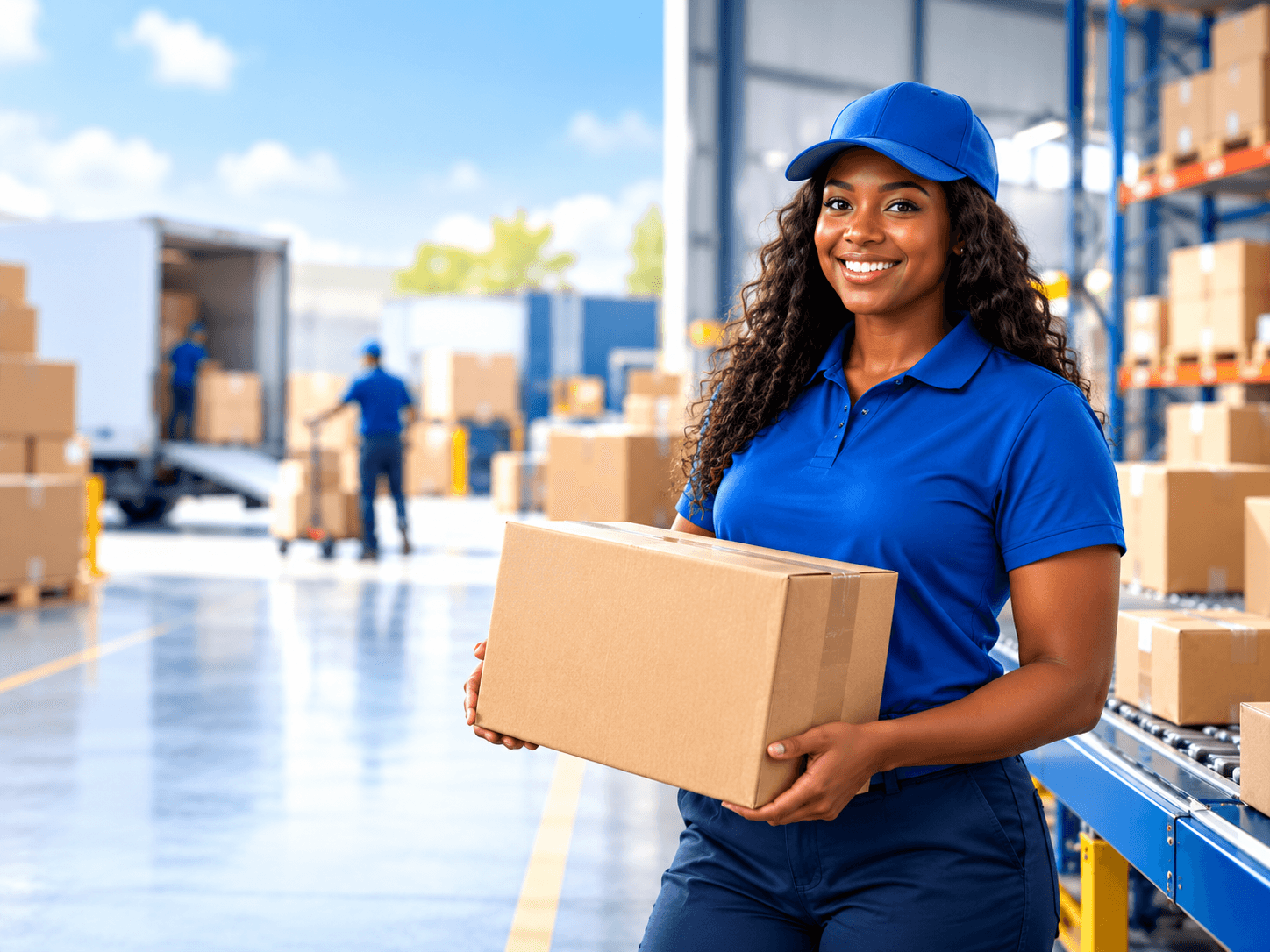 TriWave team member holding a package in a fulfillment center